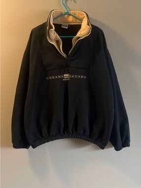Canada Banff Black Pullover Quarter-Zip Sweatshirt with Tan Collar